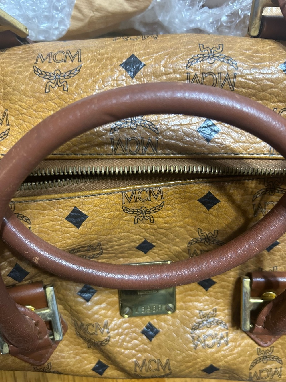 MCM Tan Visetos Monogram Satchel with Brown Handles 13x8x7 (read descript) - Picture 10 of 15